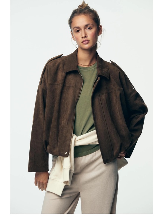 Zara Jackets & Blazers - Zara Dark Brown Suede Effect Bomber Jacket